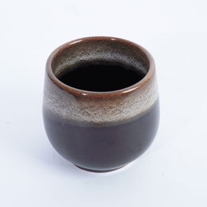 Agung Keramik D-1017 Black Grey Textured Ceramic Tea <b>Mug</b> Amber Band Accent Striped Pattern Dishwasher Microwave Safe Gift <b>Box</b> - Product Image 2