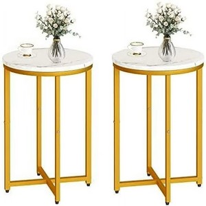 MODERN GOLD METAL WITH <b>MARBLE</b> <b>TOP</b> <b>SIDE</b> <b>TABLE</b> GOLD ACCENT PEDESTAL <b>TABLE</b> FOR LIVING ROOM &HOME DECOR - Product Image 5