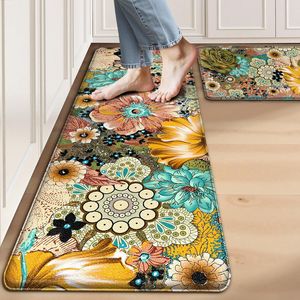Juego de 2 Tapetes de Cocina Boho Florales, Alfombras Antifatiga con Espuma Viscoelástica, Antideslizantes, Impermeables, Cómodas y Acolchadas - Product Image 1