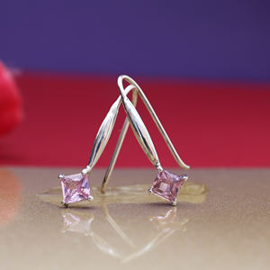 Hermosos y Elegantes Pendientes de Piedras Preciosas Rosadas de Corte Cuadrado, Joyería de Plata de Ley 925 para Mujeres y Niñas, para Usar en Fiestas - Product Image 3