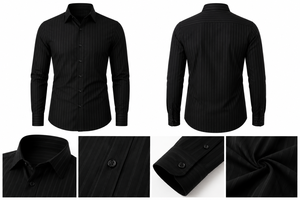 Men's <b>Half</b> Sleeve Solid Formal <b>Shirt</b> Knitted Fabric <b>Button</b> Down Design Regular Length Black Color 100% Cotton Quick Dry - Product Image 5