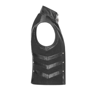 Men's <b>Gothic</b> Steampunk Waistcoat Vest Punk-Style Sleeveless <b>Jacket</b> Black Twill Cotton Faux Leather Panels Zipper Fastening - Product Image 2