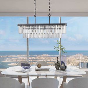Lampadario Rettangolare in Cristallo con Luce Sospesa Regolabile Moderna Industriale E12 in Ferro Stile Fattoria - Product Image 4