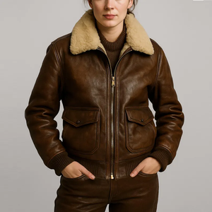 Veste formelle en cuir de mouton artisanal Leathertex Premium pour homme, col en fourrure de renard, respirante, imprimé animal, automne, coton - Product Image 3