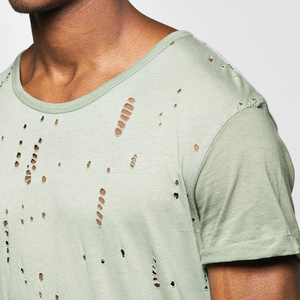 T-shirt Homme Vert Clair à Manches Courtes Col Rond Effet Usé Délavé au Laser Coupe Oversize en Jersey de Coton Style Urbain - Product Image 6