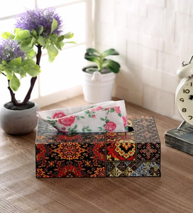 Boîte à mouchoirs en bois artisanal indien avec impression Meena |   Style bohème élégant par HF CRAFTS - Product Image 2