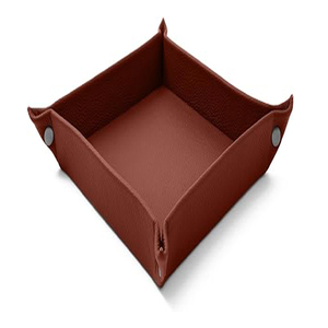 Organisateur de bureau en cuir véritable marron avec compartiment de rangement au design moderne pour clés, pièces de monnaie, bijoux, plateau en cuir - Product Image 1