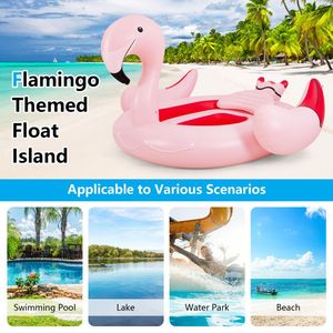 Île flottante gonflable en forme de flamant rose pour 6 personnes avec 6 porte-gobelets - PVC Drop Stitch pour piscine, lac, plage, océan, rivière - Product Image 6