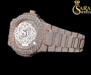 Reloj de diamantes Mossinate CZ de oro de la mejor calidad, reloj ostentoso de cristal completo para hombre, disponible al mejor precio - Product Image 2