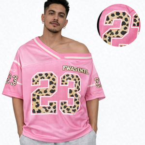 Jersey Oversize de Malla para Mujer, Estilo Urbano, con Parche de Número de Leopardo Personalizado, Poliéster, Moda Y2K, OEM, Venta al por Mayor, Jersey de Fútbol Americano - Product Image 3