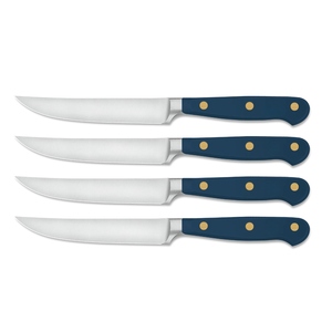 Ensemble de 4 couteaux à steak professionnels avec lames en acier inoxydable à bord lisse, manches noirs ergonomiques pour couper le steak, cuisine - Product Image 1