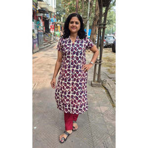 Indigo Pure Cotton Dabu Hand Block Impreso Media manga Long Kurta - Product Image 3