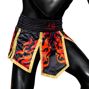 Pantalones Cortos de Muay Thai de Satén con Estampado de Llamas, Pantalones Cortos de Boxeo con Cintura Elástica para Entrenamiento de Artes Marciales - Product Image 3
