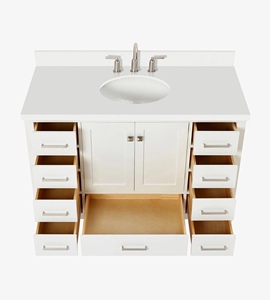 Meuble-lavabo Abigail 49 pouces pour salle de bain, blanc, avec vasque simple et plateau en quartz blanc pur, optionnel, vente en gros, usine du Vietnam - Product Image 5