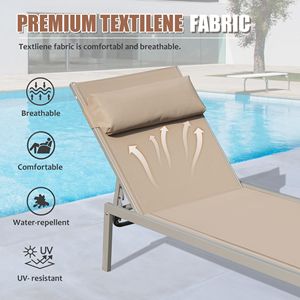 Set di 3 Chaise Longue Regolabili in Alluminio per Patio, Reclinabili per Esterni Resistenti alle Intemperie con Tavolino Laterale per Bordo Piscina o Prendisole - Product Image 2