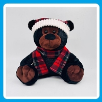 Ours en peluche de Noël doux et câlin avec chapeau de Père Noël et écharpe à carreaux, cadeau de fête, décoration, vente en gros OEM, jouet en peluche personnalisé