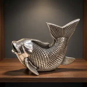Escultura de Pez Hecha a Mano con Acabado Plateado, Figura Decorativa de Metal de Pez, Estatua Detallada de Animal Acuático, Adorno de Lujo para Mesa del Hogar - Product Image 2