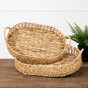 Bandeja de Servir Cuadrada de Ratán Hecha a Mano con Patrón de Plantas, Decorativa, Tejida, con Asas Otomanas, para Mesa de Centro, Marrón Natural, Ramadán - Product Image 6