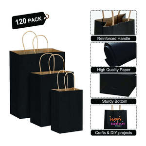 Sac en papier kraft biodégradable noir avec poignées torsadées, logo personnalisable, pour cadeaux, restaurants, plats à emporter, sacs de shopping - Product Image 3