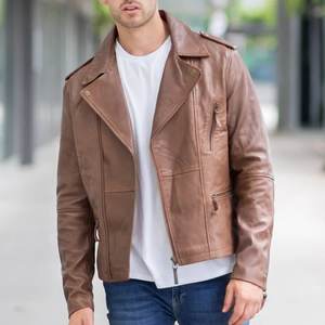 แจ็คเก็ตหนังสีน้ำตาลขายดีสำหรับผู้ชาย สไตล์วินเทจ แจ็คเก็ตสตรีทแวร์คุณภาพสูง แจ็คเก็ตฤดูหนาวสุดคลาสสิค พร้อมปักโลโก้ตามสั่ง - Product Image 5