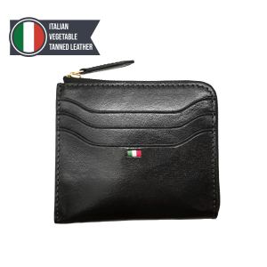[Hot Item]Castello Italian Vegetable Tanned Leather Minimalist Unisex L-Shape YKK Zipper Card <b>Wallet</b> Flag Embroidery Black Brown - Product Image 2