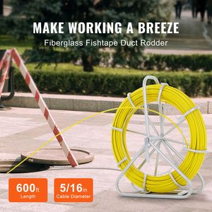 Avvolgicavo in fibra di vetro da 600 piedi (182,88 m) con diametro 5/16 pollici (3,81 mm), con 3 teste di trazione e spazzole per la pulizia, su supporto in acciaio - Product Image 2