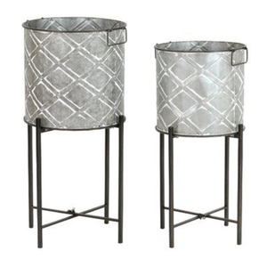 Exclusive Galvanized Metal Planter Set with Stands for Indoor Outdoor Garden Farmhouse Flower <b>Pots</b> In Reasonable Price - Product Image 3