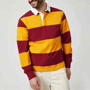 Camiseta de Rugby de Manga Larga para Hombre con Logotipo Personalizado al por Mayor, Material de Algodón con Rayas, Conjuntos Hechos a Medida OEM - Product Image 1