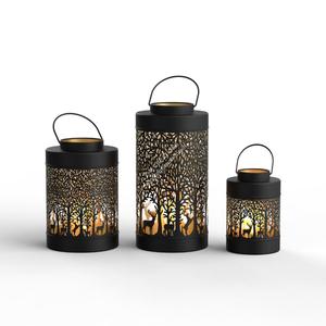 Juego de 3 Faroles Decorativos de Hierro, Diseño de Ciervo del Bosque, Tallado a Medida, Decoración Navideña, Portavelas, Estilo Huracán - Product Image 1