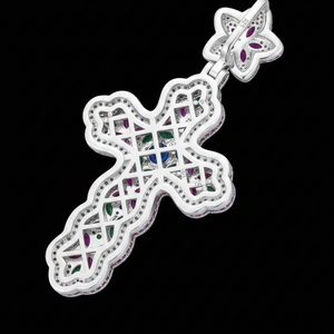 Colgante de Cruz Gótico Punk Rock con Certificación IGI, Piedras Moissanita VVS Transparentes, Plata de Ley 925, Joyería Fina, Colgantes y Dijes - Product Image 3