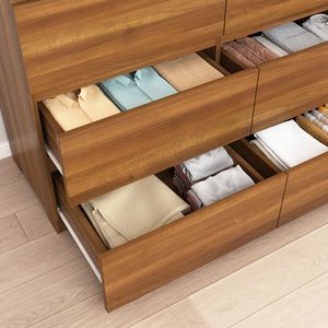 Commode double moderne en bois de noyer à 12 tiroirs avec grand espace de rangement pour chambre à coucher - Product Image 5