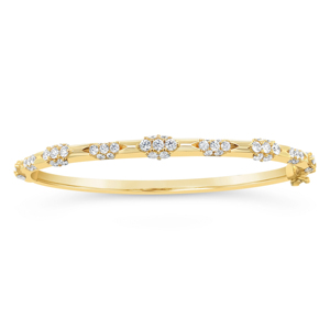Brazalete de Oro Amarillo con Diamantes para Mujer, Corte Brillante Redondo, Diseño Floral, Estilo Clásico, Uso Diario - Product Image 1