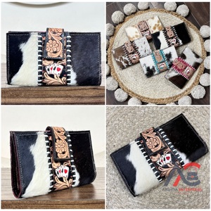 กระเป๋าคลัทช์หนังวัวแท้ลายดอกไม้ งานแฮนด์เมดสำหรับผู้หญิง ดีไซน์ทันสมัย ใส่บัตรและเงินสดได้  งานแสดงสินค้ามีนาคม 2026 - Product Image 1