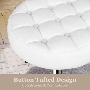 Modern 360-Degree Swivel Makeup Ottoman <b>Stool</b> Tufted Adjustable <b>Vanity</b> <b>Stool</b> in White PU Leather - Product Image 2