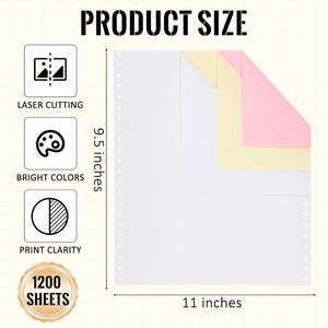 Papier continu autocopiant pour ordinateur, 9,5 x 11 pouces, 3 feuillets perforés, pour imprimante matricielle, blanc/jaune/rose - Product Image 6