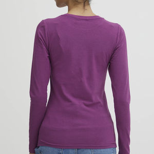 Camiseta de Manga Larga Holgada Informal de Moda para Mujer, Cuello Redondo, Color Sólido, 440g Poliéster/Algodón, Logotipo Personalizado - Product Image 4