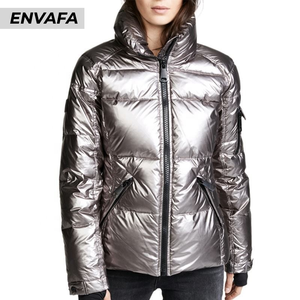 Nueva Chaqueta Corta Acolchada de Algodón Brillante para Mujer, Color Azul, para Invierno - Product Image 4