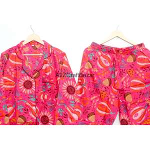 Conjunto de Pijama de Lujo para Damas de Honor, 100% Algodón, Suave, Transpirable, de Secado Rápido, con Estampado Floral, Estilo Indio, Largo, para Verano/Invierno - Product Image 6