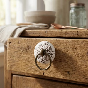 Farmhouse <b>Ceramic</b> Cabinet <b>Knob</b> With Floral Design Round Porcelain Drawer Pull For Kitchen Furniture Handle - Product Image 3