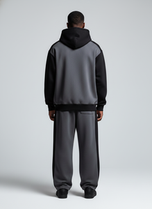 Ensemble de survêtement deux pièces pour homme, noir et gris foncé, avec sweat à capuche zippé et pantalon de jogging, tenue de sport - Product Image 3