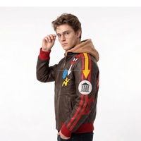 Veste en cuir pour homme, doublée en sherpa marron, légère, zippée, décontractée, pour l'automne et les activités de plein air