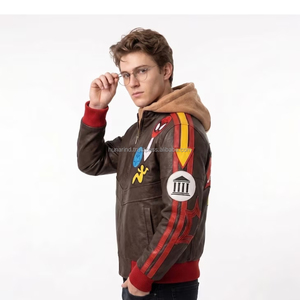 Men's Brown <b>Sherpa</b> <b>Lined</b> Leather Jacket Lightweight Zip Up Casual Outerwear for Autumn Outdoor Wear - Product Image 3