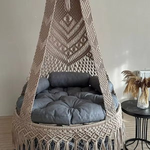 Macrame <b>Swing</b> <b>Swing</b> Cushion and Macrame Rug 3 Piece Full Set | Hanging <b>Swing</b> For Indoor and Outdoor - Product Image 1