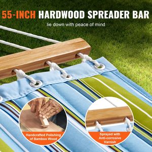 12 FT Double Quilted Fabric <b>Hammock</b> with Detachable Pillo Hardwood Spreader Bars for 2 Persons - Product Image 4