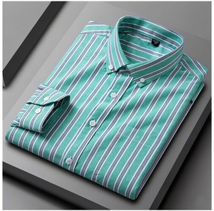 Chemise homme 100% coton, lavage enzymatique, boutonnée, rayée, à carreaux Oxford, chemise de travail unie, manches longues, chemise habillée pour homme - Product Image 5