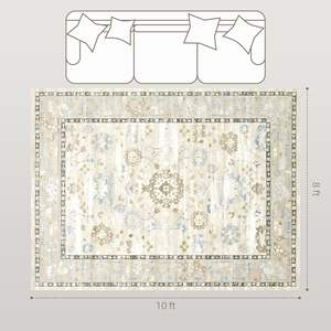 Alfombra azul de interior bohemio 8x10, juego lavable a máquina para sala de estar, dormitorio, comedor, cocina - Product Image 3