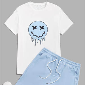 Ensembles de T-shirts pour hommes de haute qualité, manches courtes, sport d'été, coupe ajustée, ensembles jumeaux, tissu éponge, séchage rapide, 100% coton, logo personnalisé - Product Image 5