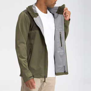 <b>Men's</b> <b>Canvas</b> Hooded Windbreaker <b>Jacket</b> Olive Green PU Waterproof Washed Front Logo Stand Collar Winter Casual Outdoor - Product Image 3