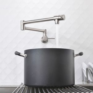 Rubinetto da Cucina a Parete in Ottone 1/2 NPT Pieghevole con Due Maniglie per Acqua Fredda in Nichel - Product Image 1