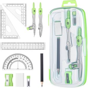 Set di Geometria per Studenti, 10 Pezzi, con Scatola Antiurto, Include Righelli, Goniometro, Compasso, Temperamatite e Altro! - Product Image 2